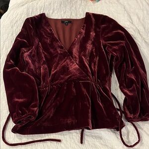 J. Crew Velvet Wrap Blouse in Rich Burgundy